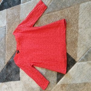 Bright coral blouse (lace overlay)